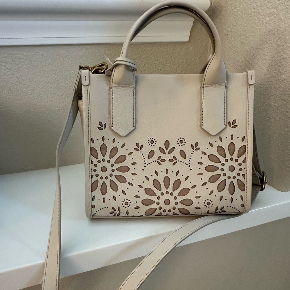 Fossil Kyler Satchel Medium Laser cut Handbag Crossbody purse Cowhide Leather